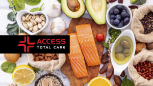 top down picture of healthy foods representing national nutrition month article